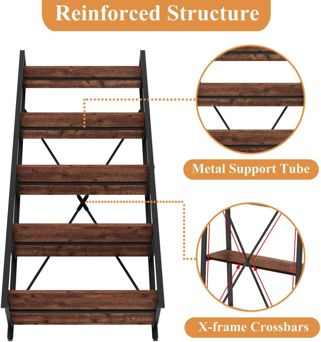 5 Tier Industrial Grade Ladder Shelf Bookcase Oakwood
