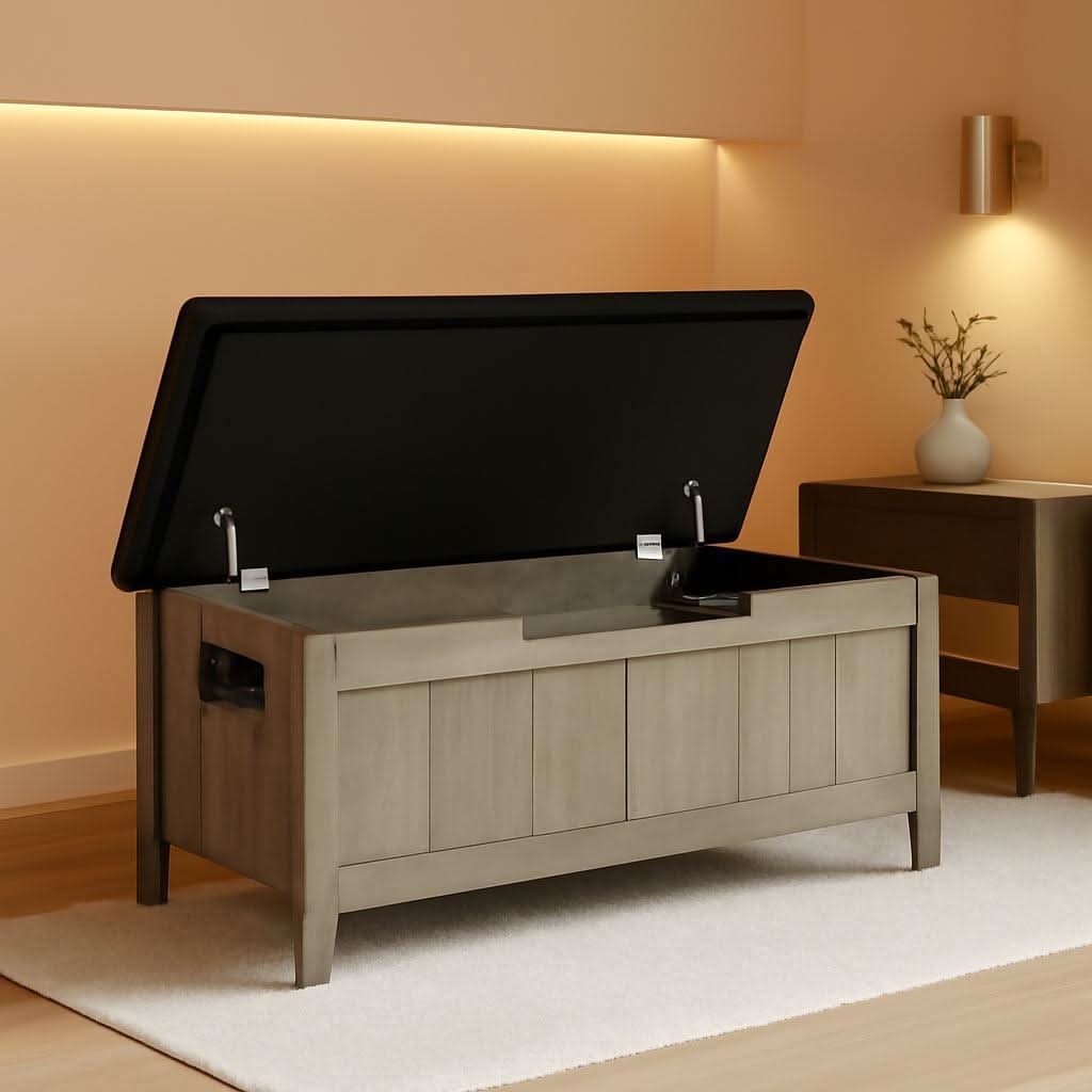 Oakwood Storage Chest Bench With Cushioned Seating