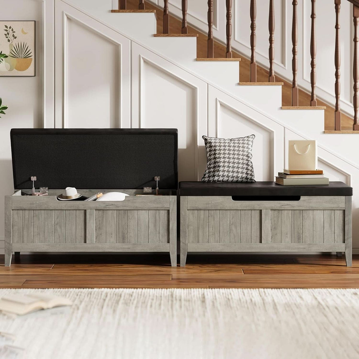 Oakwood Storage Chest Bench With Cushioned Seating