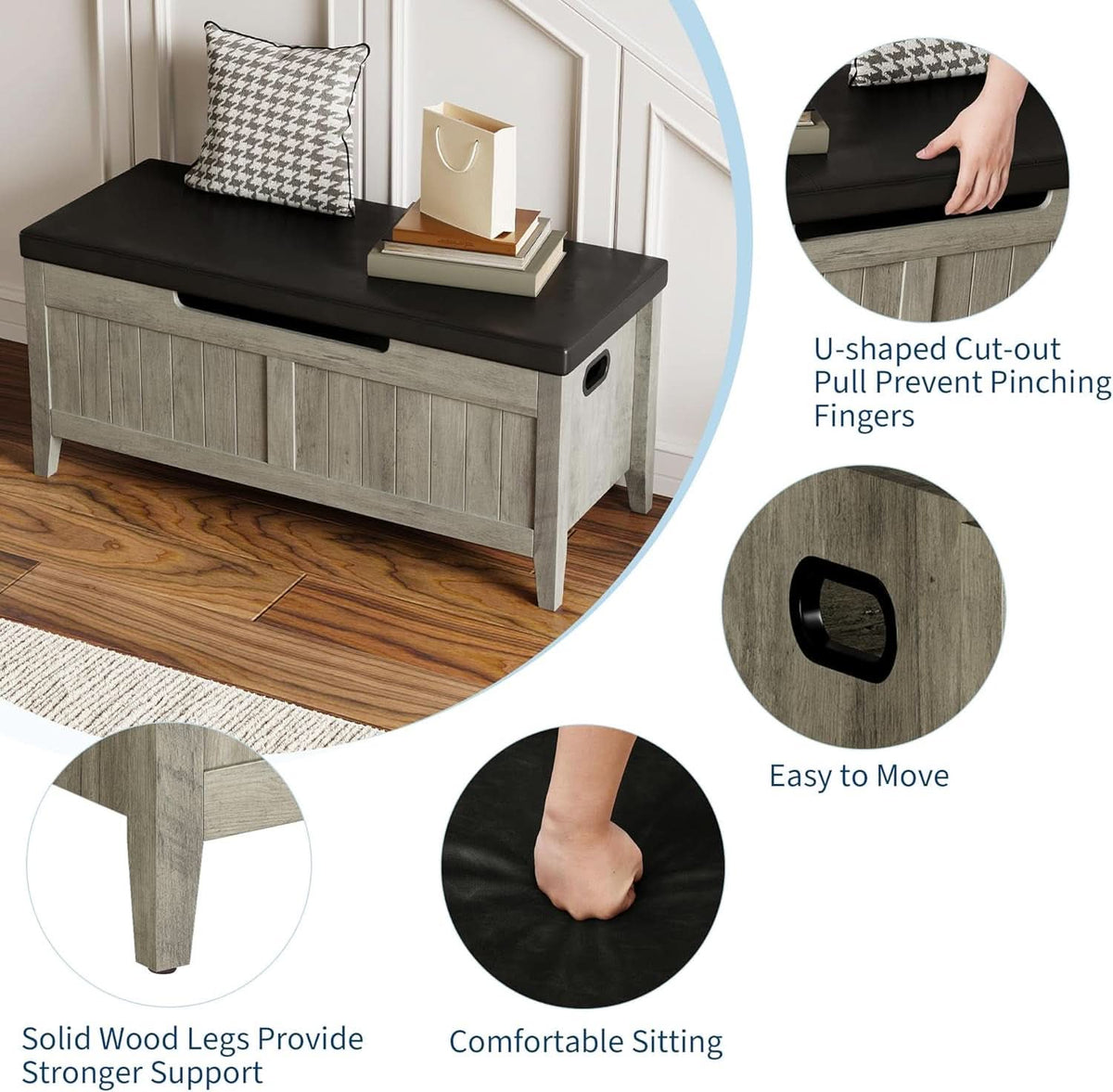 Oakwood Storage Chest Bench With Cushioned Seating