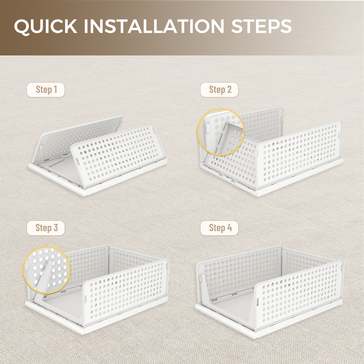 8 Pack Closet Organizers and Storage Plastic Stackable Storage Bins, Foldable Drawer Shelf Storage Container for Wardrobe Kitchen Bathroom Dorm White