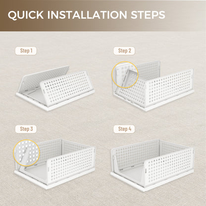 8 Pack Closet Organizers and Storage Plastic Stackable Storage Bins, Foldable Drawer Shelf Storage Container for Wardrobe Kitchen Bathroom Dorm White