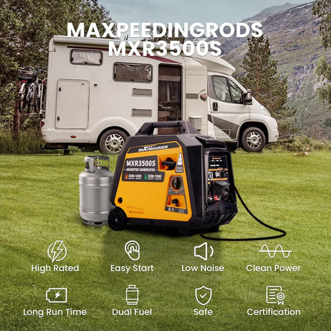 3500W Dual Fuel Inverter Generator Remote/Electric Start 4-Stroke Lpg/Petrol Inverter Generator Digital Meter Compact and Lightweight 25Kgs for Camping, RV Travel, Home, or Jobsites