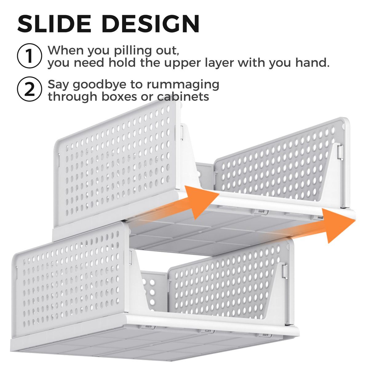8 Pack Closet Organizers and Storage Plastic Stackable Storage Bins, Foldable Drawer Shelf Storage Container for Wardrobe Kitchen Bathroom Dorm White