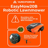 Yard Force EasyMow 260B Robotic Lawnmower with additional protection with built-in sensors: lift, obstacle, turnover, Tilt for lawns, Orange, 260 m²