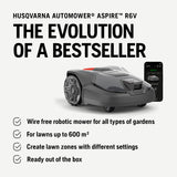 HUSQVARNA Automower® Aspire R6V – Wire-Free Robotic Lawn Mower, AI Vision Object Detection, GPS Navigation, Wi-Fi App Control, Systematic Mowing Patterns, Virtual Zones, Up to 600 m2