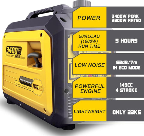 3400 Watt Petrol Inverter Generator Silent Pure Sine Wave