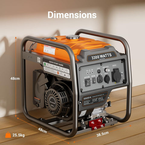 3300W Petrol Generator, Portable Inverter Generator with Pure Sine Wave 208Cc 4-Stroke, up to 14 Hours Runtime, 230V AC, 12V DC, USB & Type-C, for Camping, Caravan, Home Backup & Outdoor Use