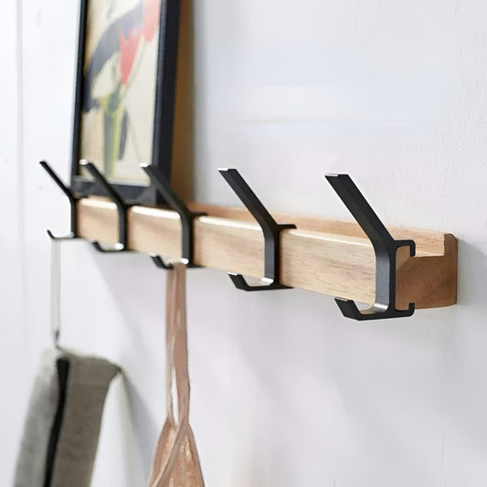 Coat Rack Wall Mounted Wooden Hook Organizer Shelf