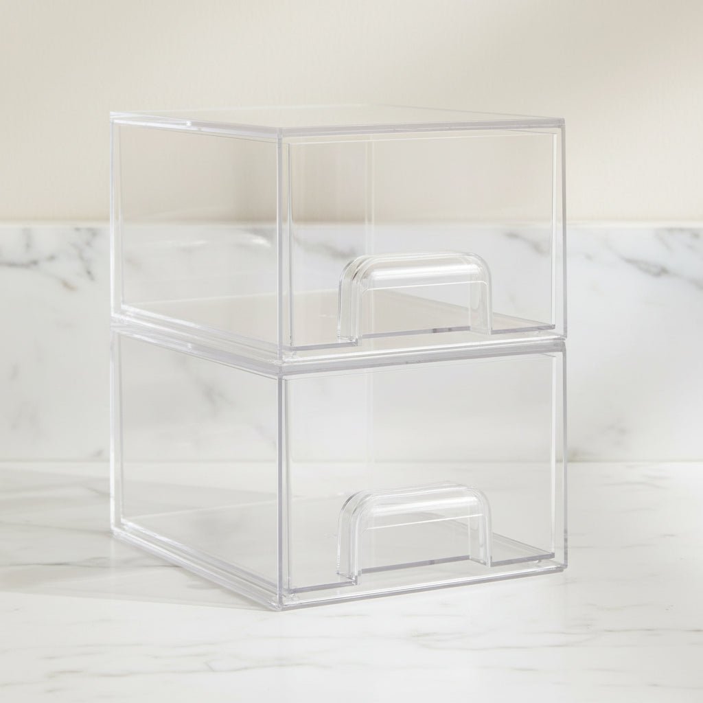 Storage Organizer Clear Stackable Acrylic Drawer Bins Handles