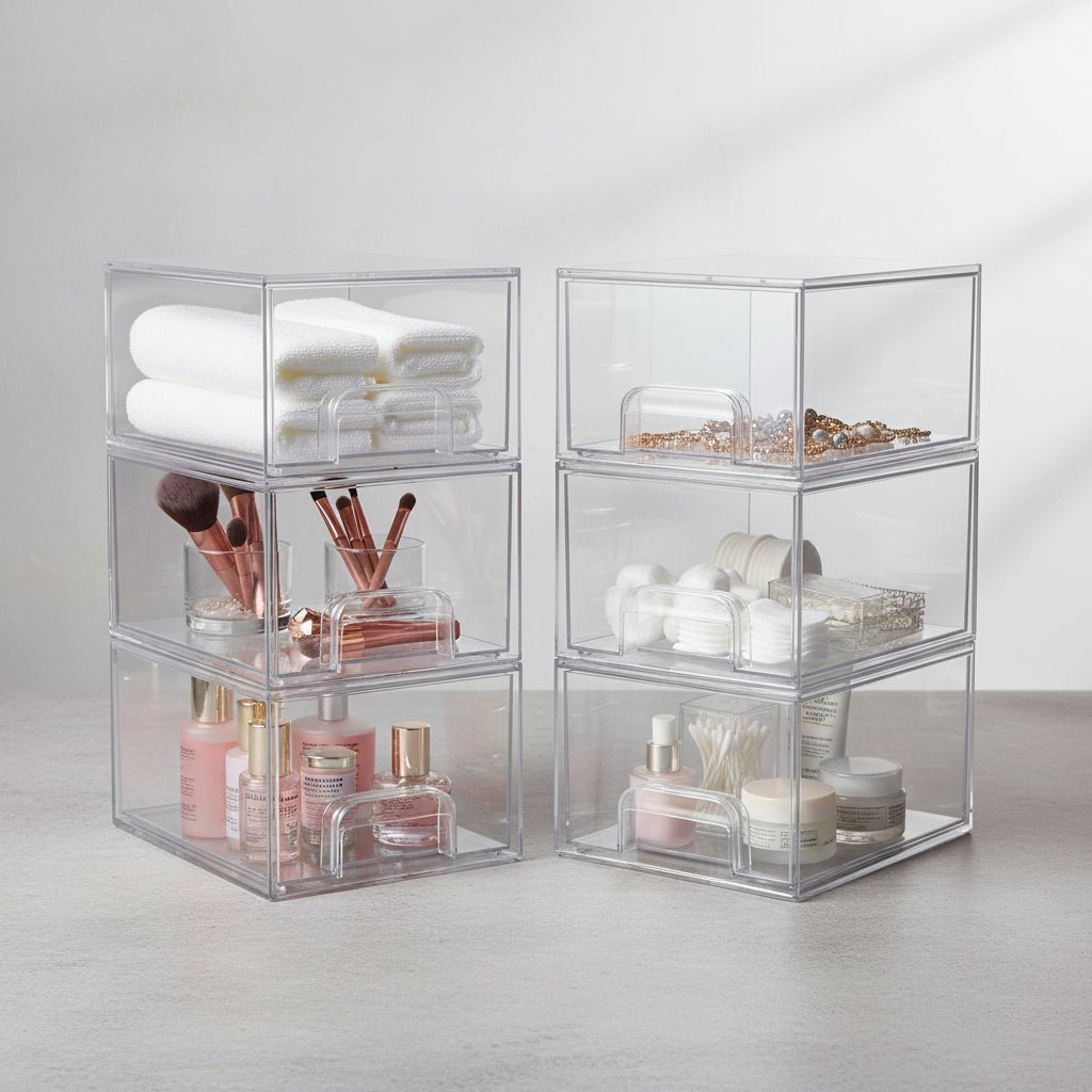 Storage Organizer Clear Stackable Acrylic Drawer Bins Handles