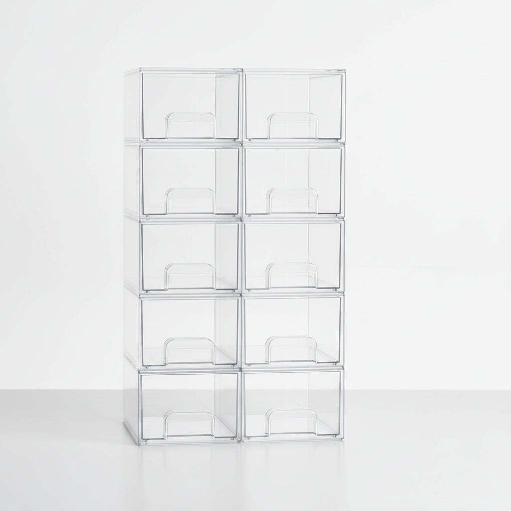 Storage Organizer Clear Stackable Acrylic Drawer Bins Handles