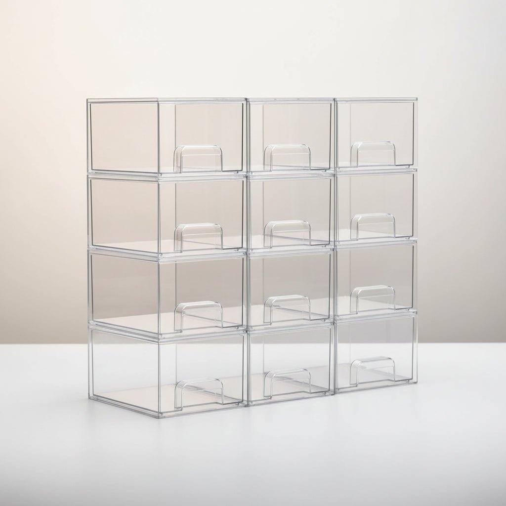 Storage Organizer Clear Stackable Acrylic Drawer Bins Handles