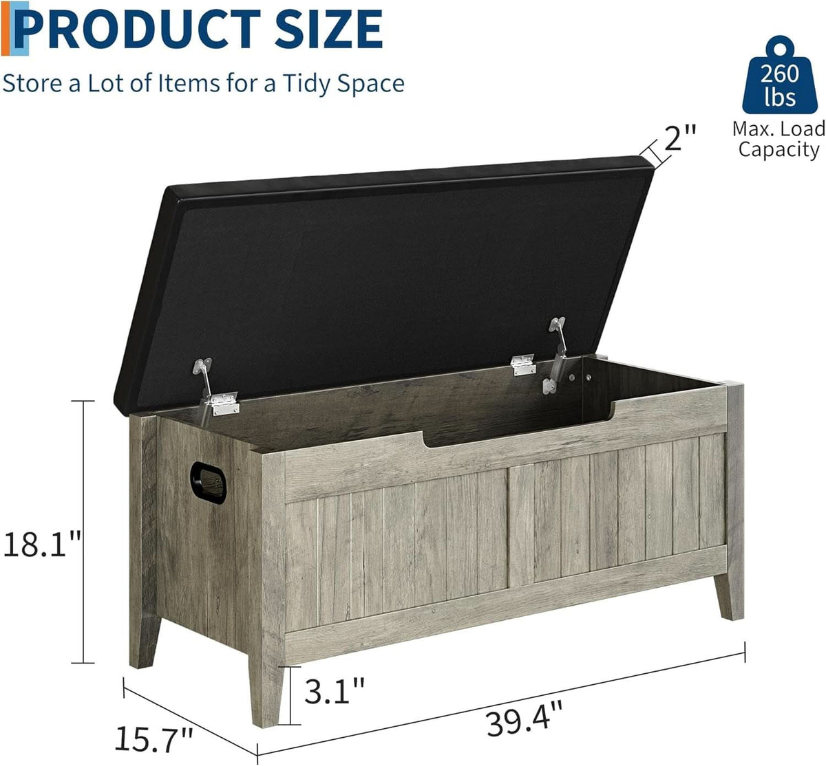 Oakwood Storage Chest Bench With Cushioned Seating