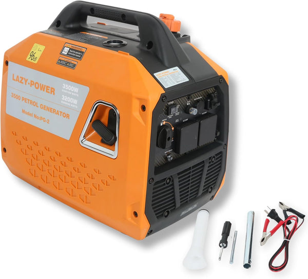 3500W Portable Inverter Generator Petrol, 4-Stroke 149Cc Quiet Power Station, Pure Sine Wave Generator with 6L Fuel Tank, 230V/50Hz, Ideal for Camping, RV, Outdoor, and Home Backup - Orange