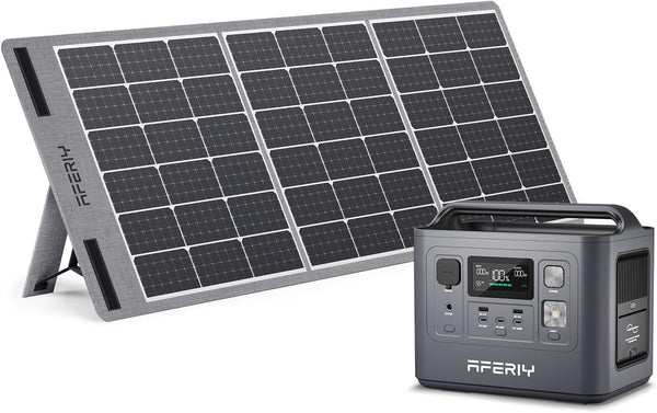 Portable Power Station 800W with 100W Solar Panel Included, 512Wh Lifepo4 Batteries, AC 220V-240V Output, UPS, Foldable Solar Panel with Junction Box, IP65, for Outdoor Camping/Rv/Home Backup